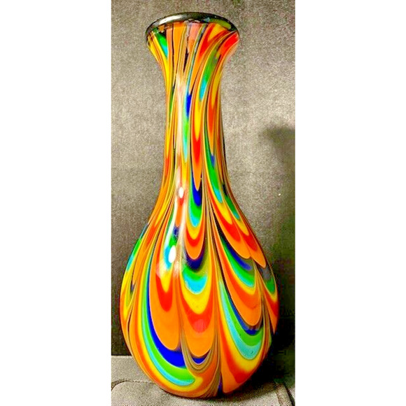 Modern Studio Other - Art Glass Vase Modern Studio Swags & Red Interior 12" x 5" - 7 lbs